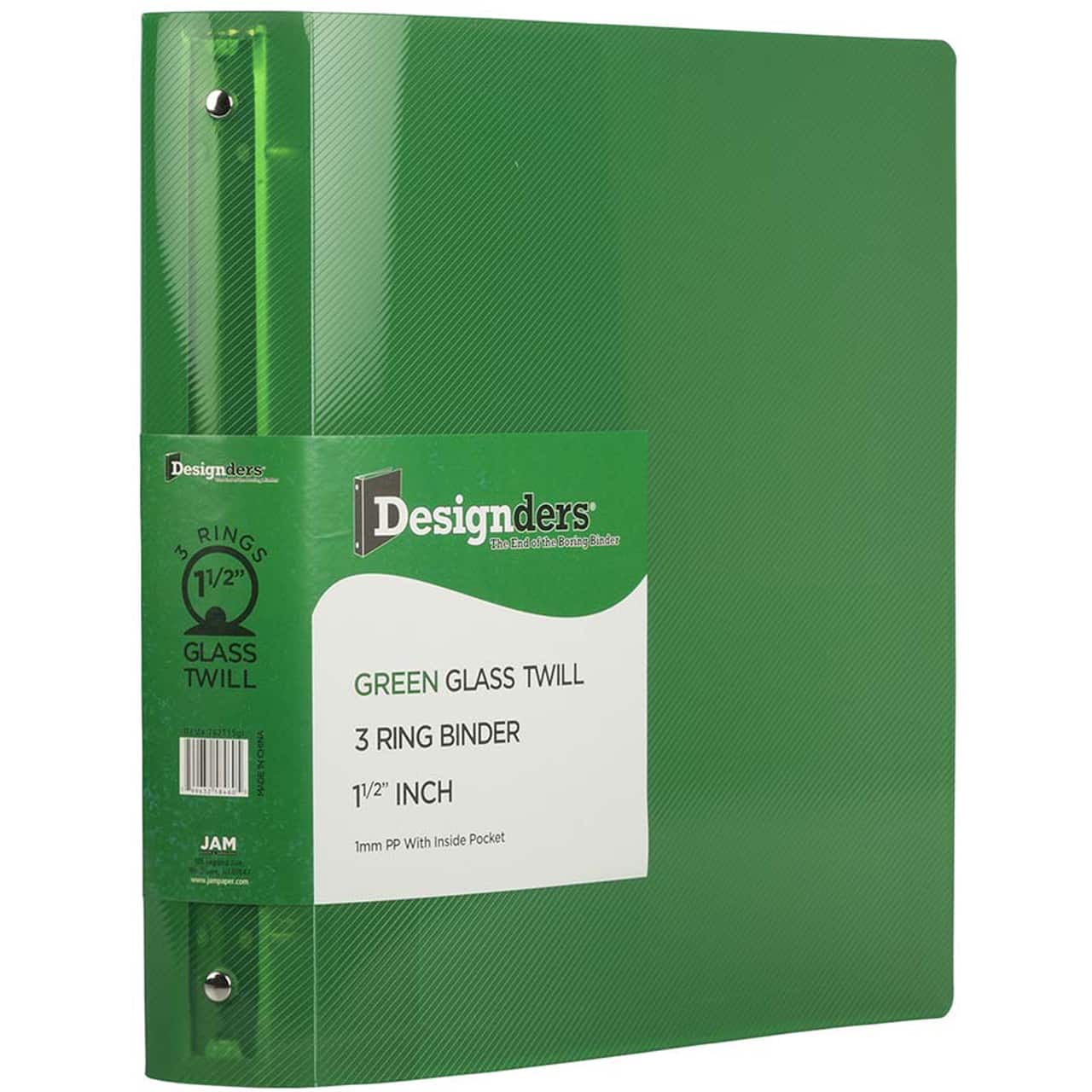JAM Paper Designders® 1.5" Green Plastic 3 Metal Ring Binder